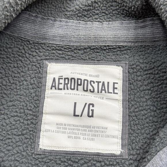 Y2K Aeropostale Sherpa Lined Zip Jacket Gray Sz L Applique Logo A87 Fleece Skate - Picture 5 of 9